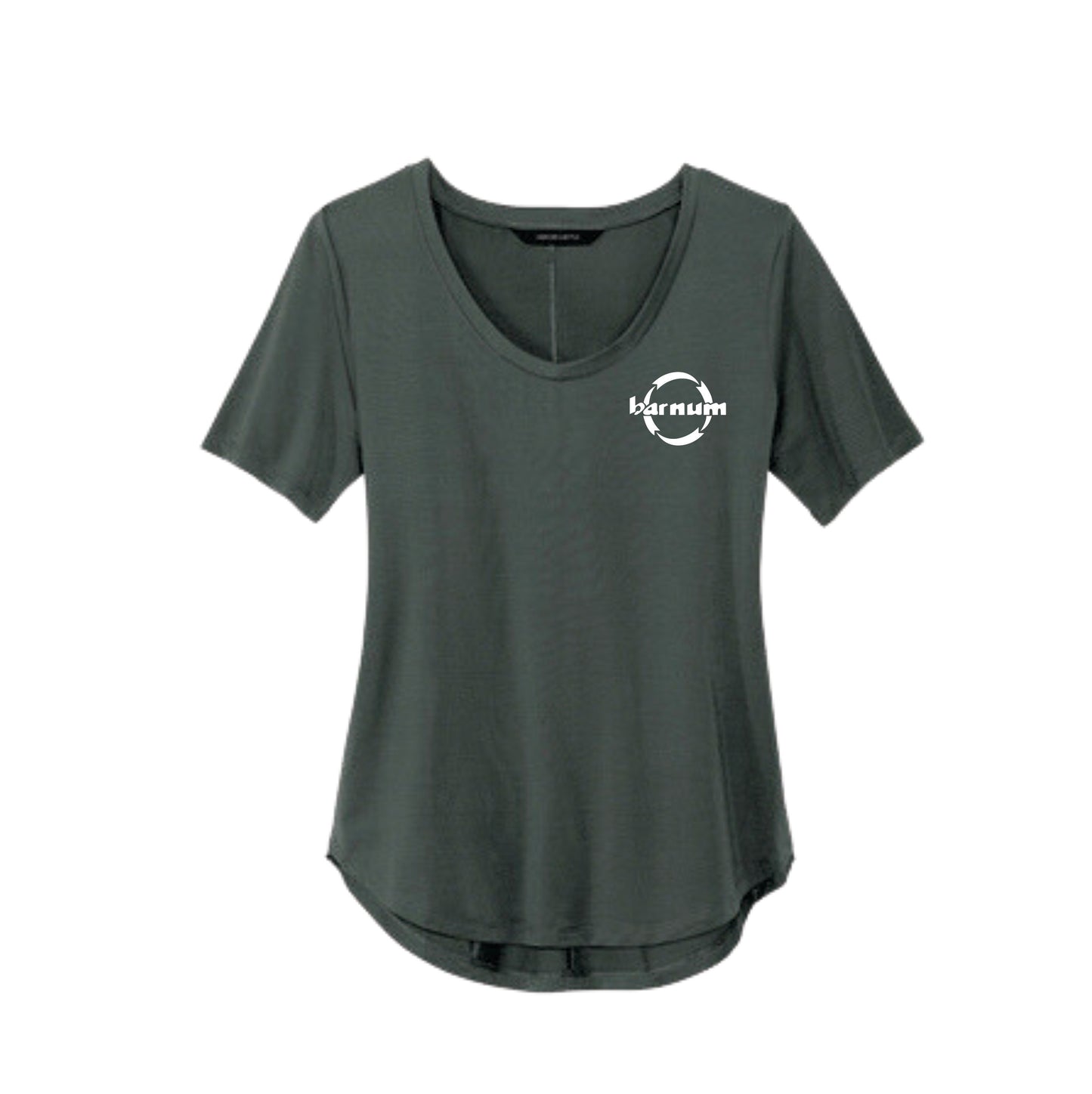 Green short-sleeve v-neck t-shirt with a graphic design.