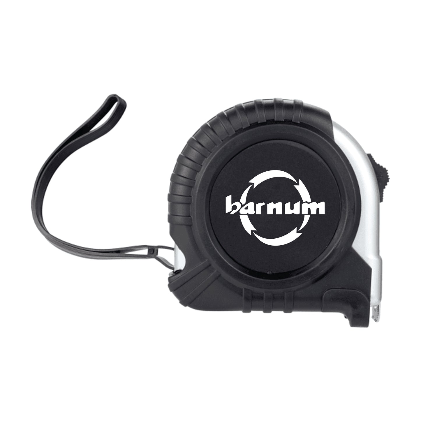A black tape measure with the brand name 'barnum' prominently displayed.