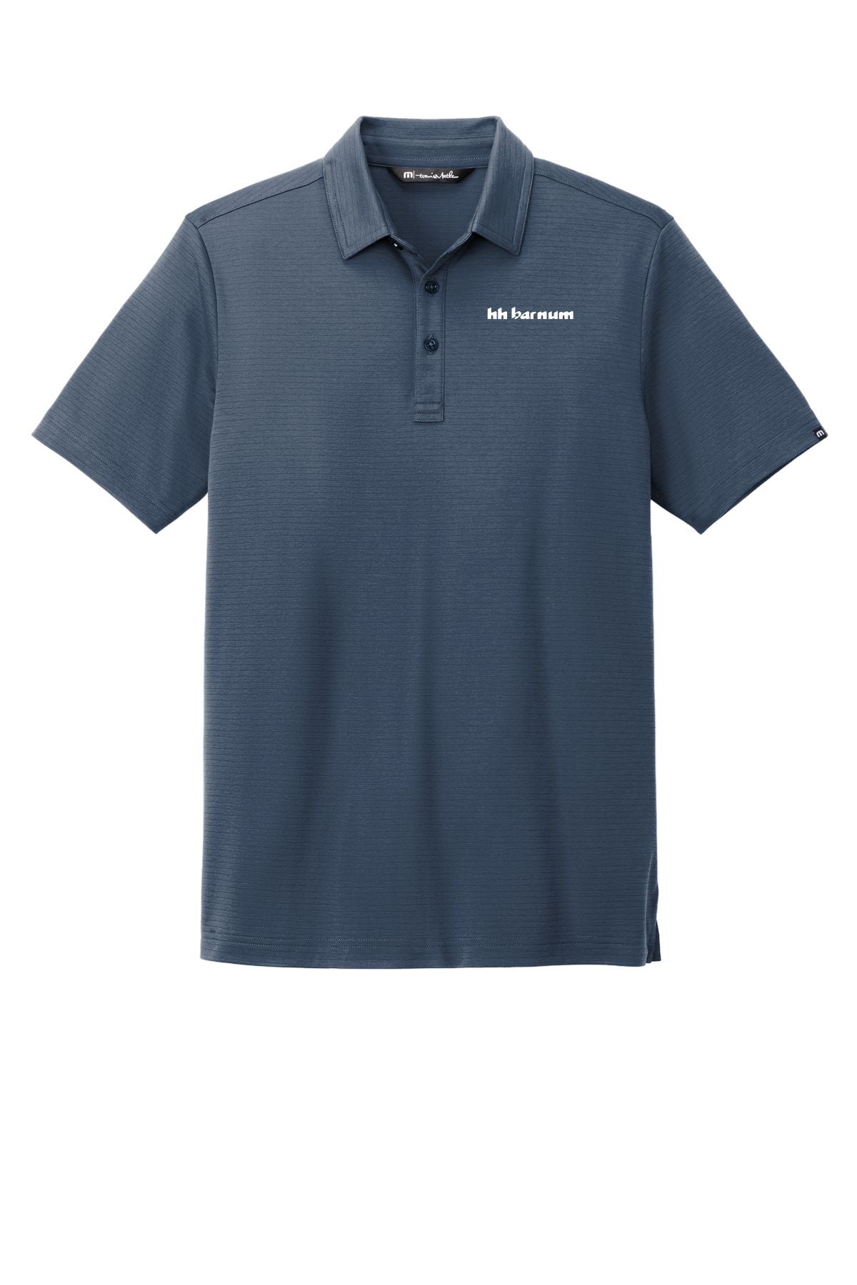 Navy blue polo shirt with a collar and logo on the chest