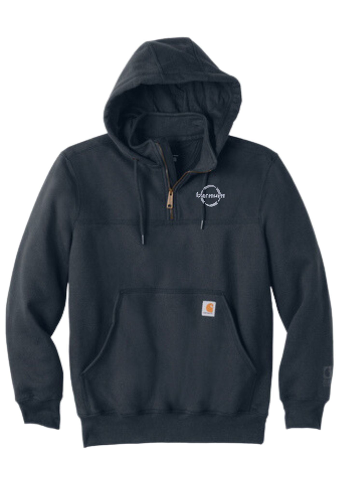 Dark hoodie with a half zipper and front pocket