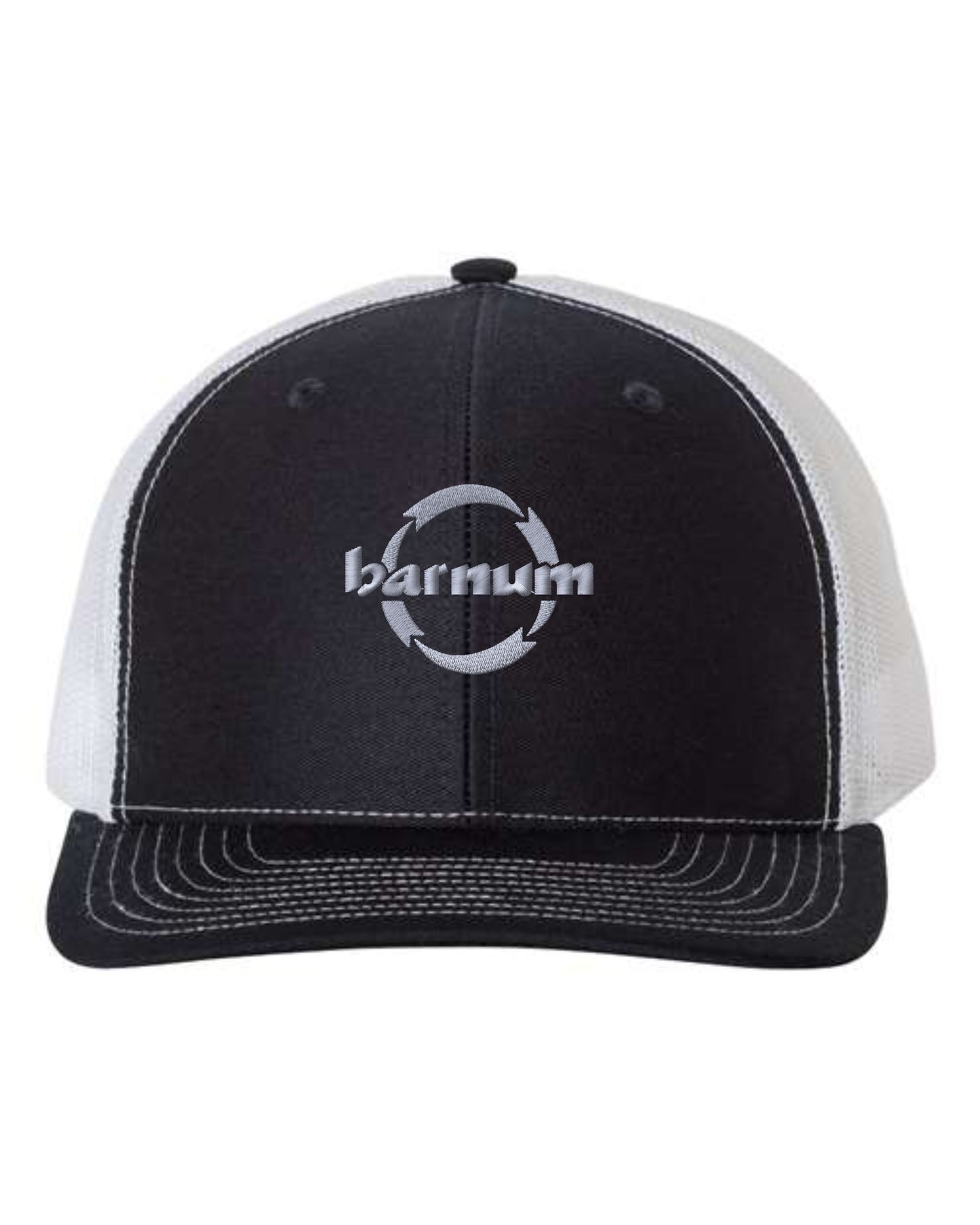 Black and white baseball cap with the word 'barnum' and a circular logo on the front.