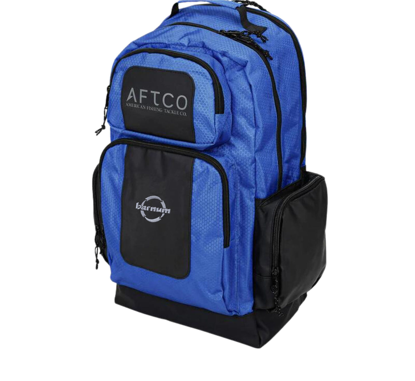 Blue backpack with multiple compartments