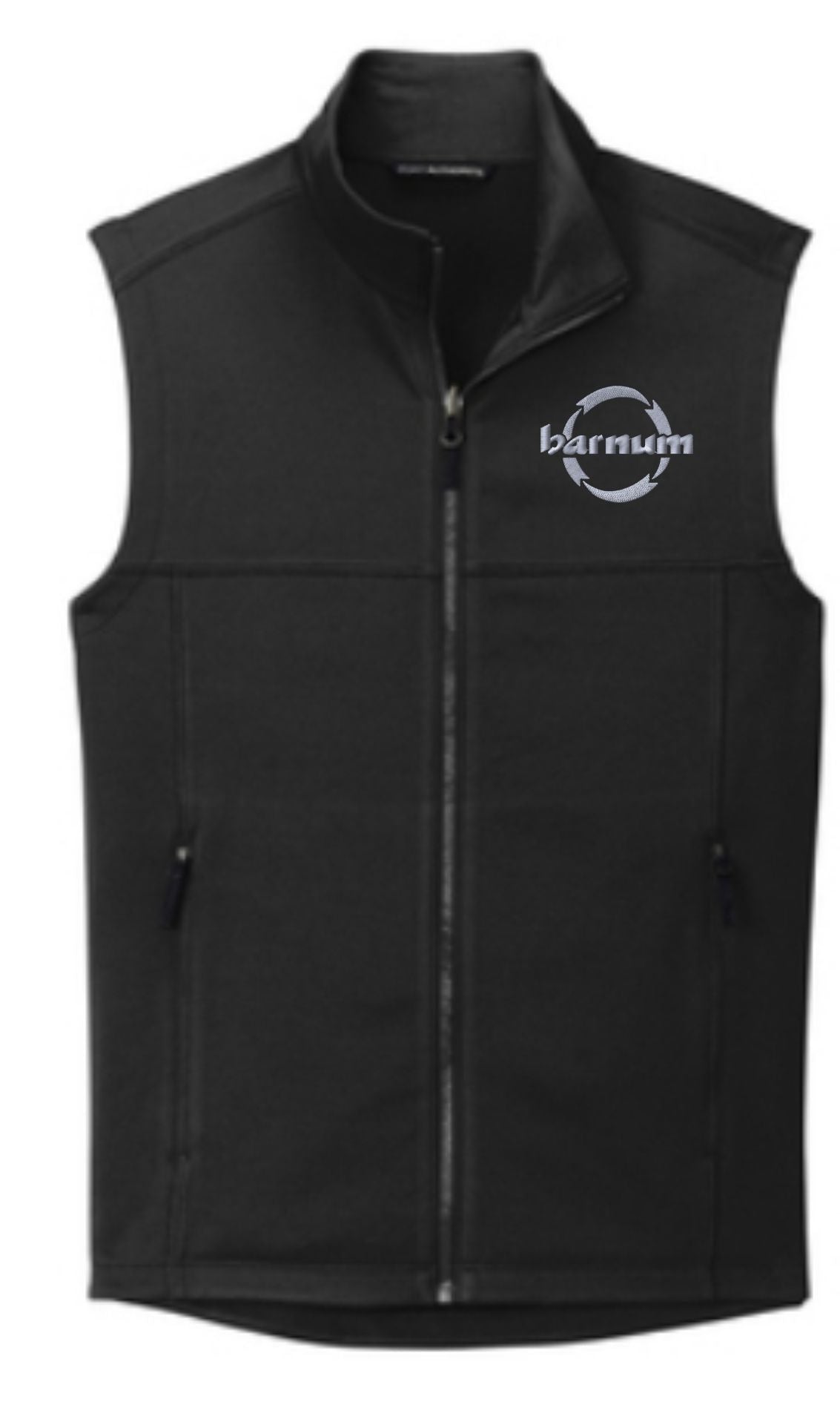 Black vest with a logo on the left chest area