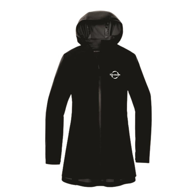Black hooded jacket with a logo on the chest