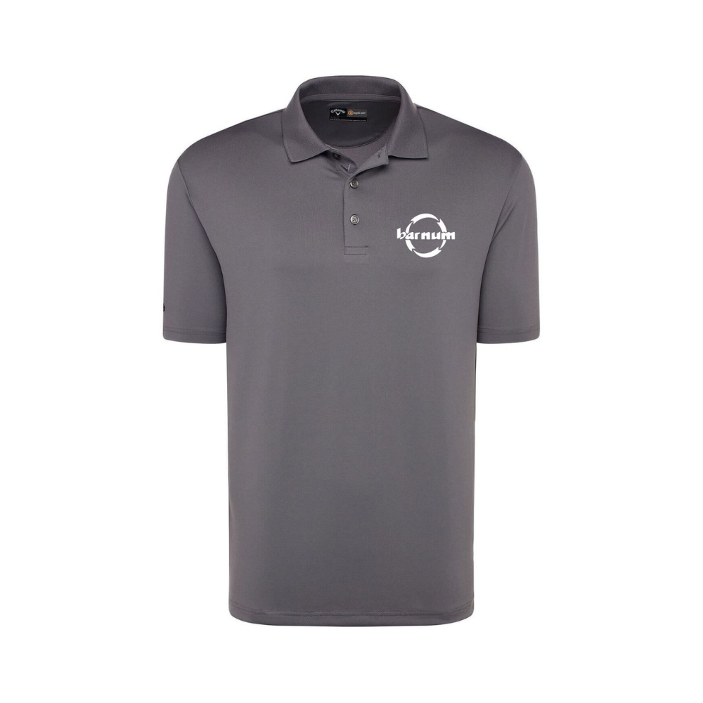 Gray short-sleeve polo shirt with a logo on the left chest
