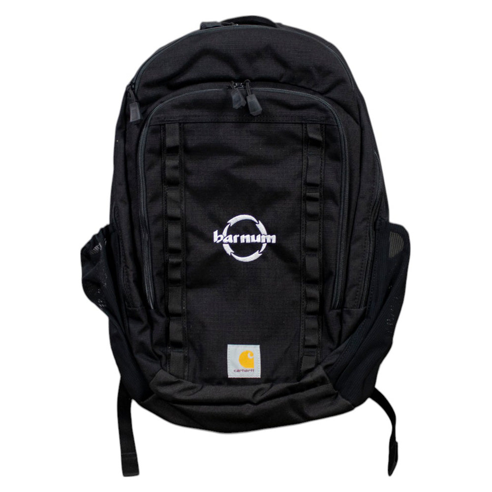 Black backpack with the Carhartt logo and Barnum logo on the front.