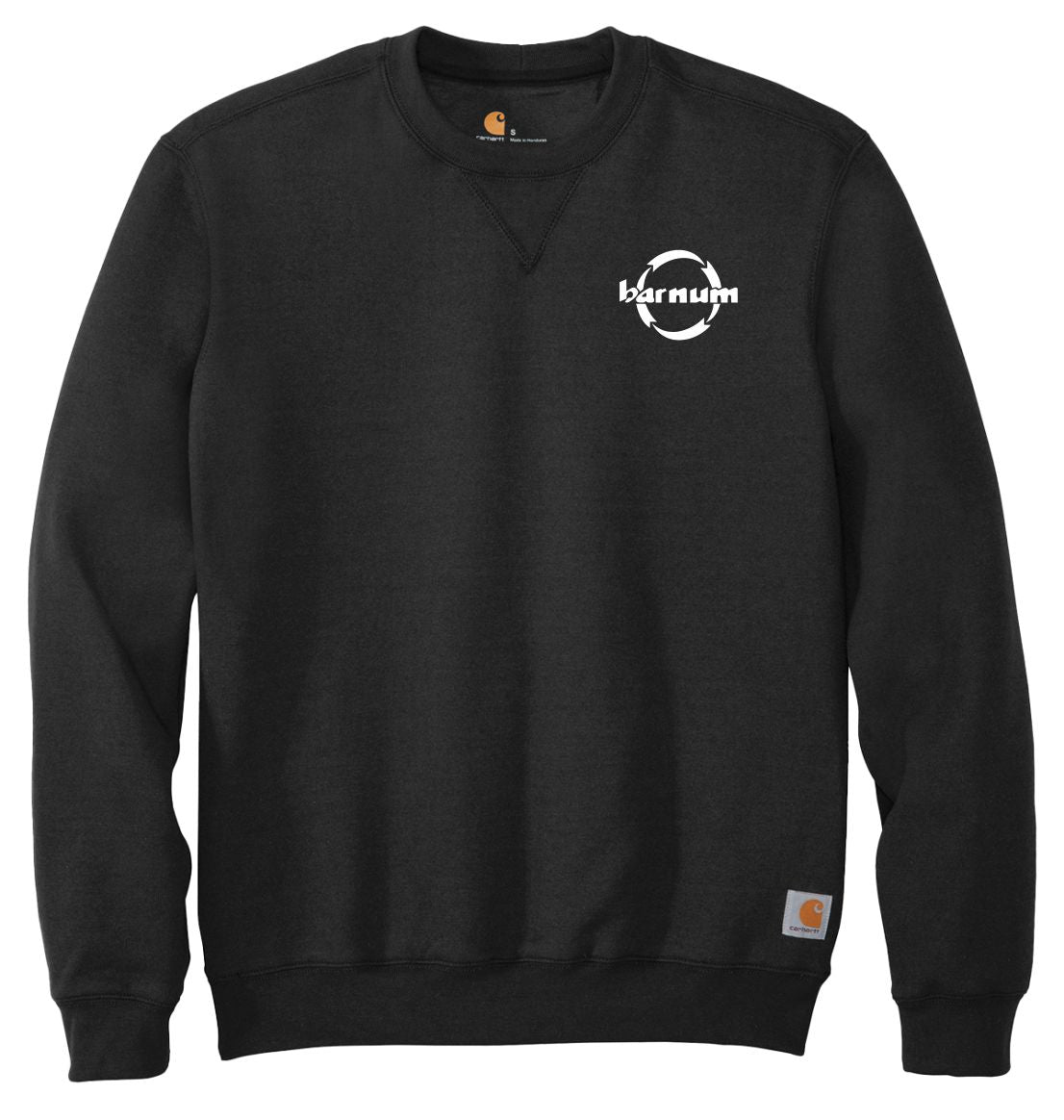 Black sweatshirt with a logo on the front