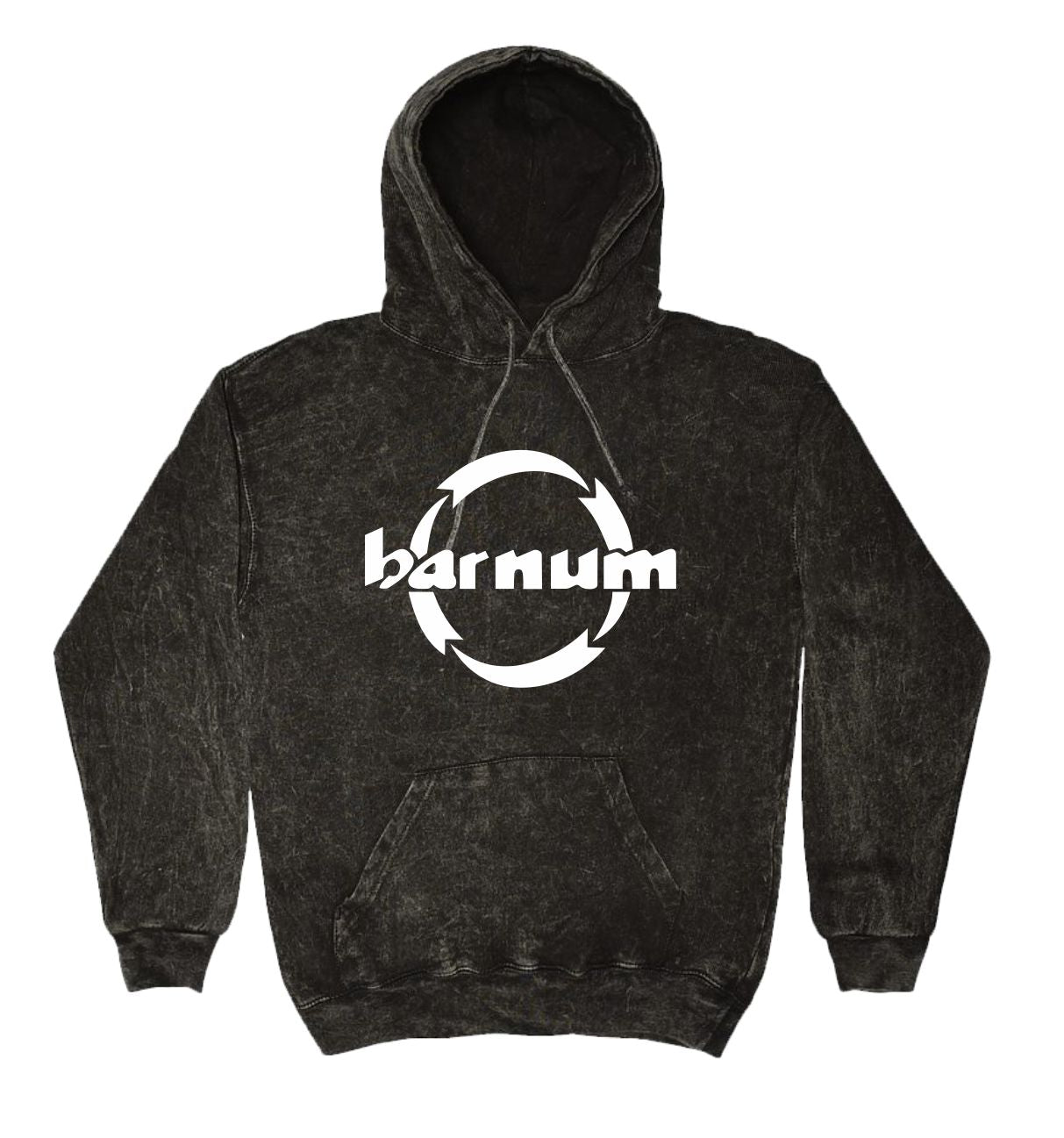 Black hoodie with the word 'barnum' and a circular design in white.