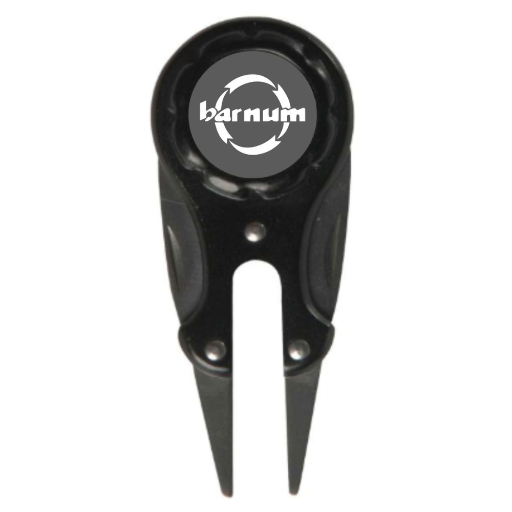 Black golf divot tool with 'barnum' logo.