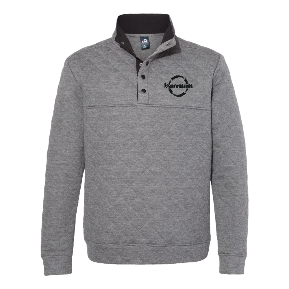 Gray quilted pullover sweatshirt with a button collar and logo