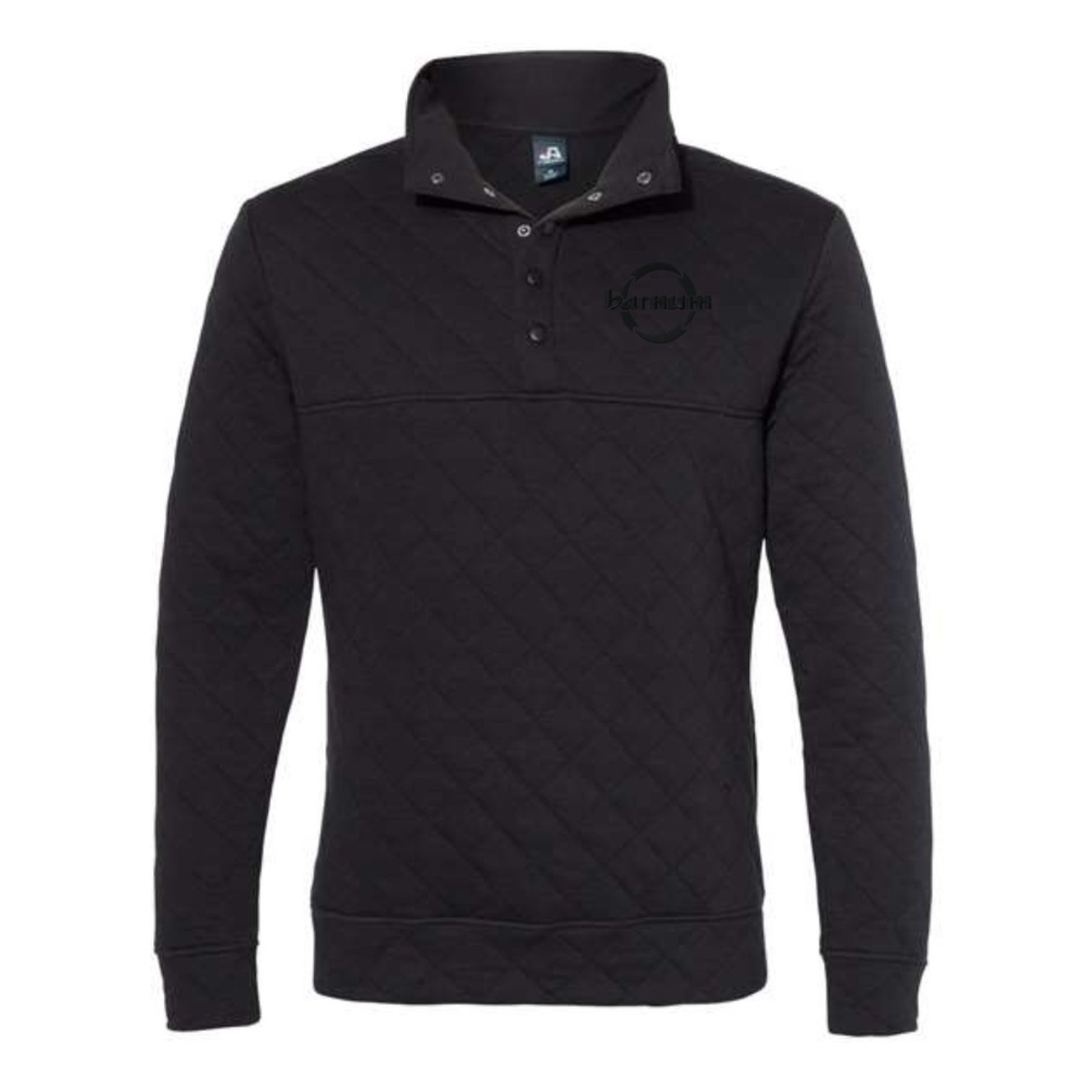 Black quilted pullover with a collar and button placket