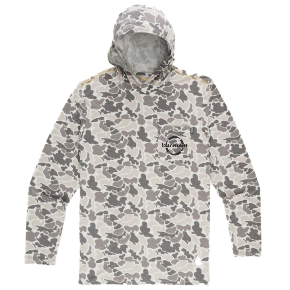 Lightweight camo-patterned hoodie with a drawstring hood