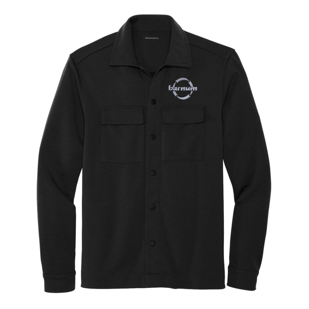 Black long-sleeve button-up shirt with two chest pockets and logo