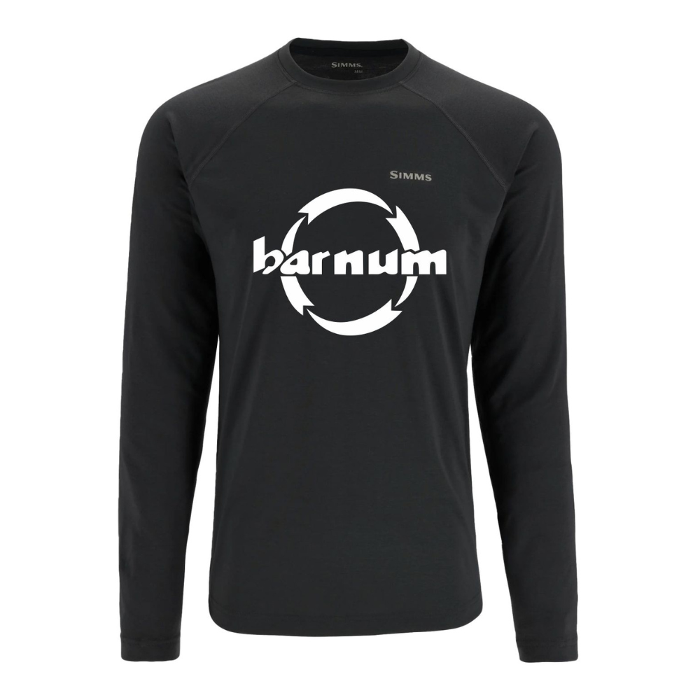 Black long-sleeve shirt with a white 'barnum' logo