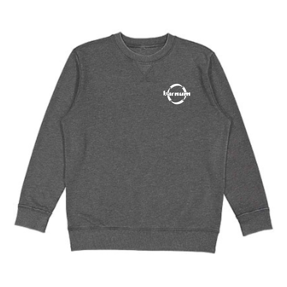 Gray crewneck sweatshirt with a white hh barnum logo.