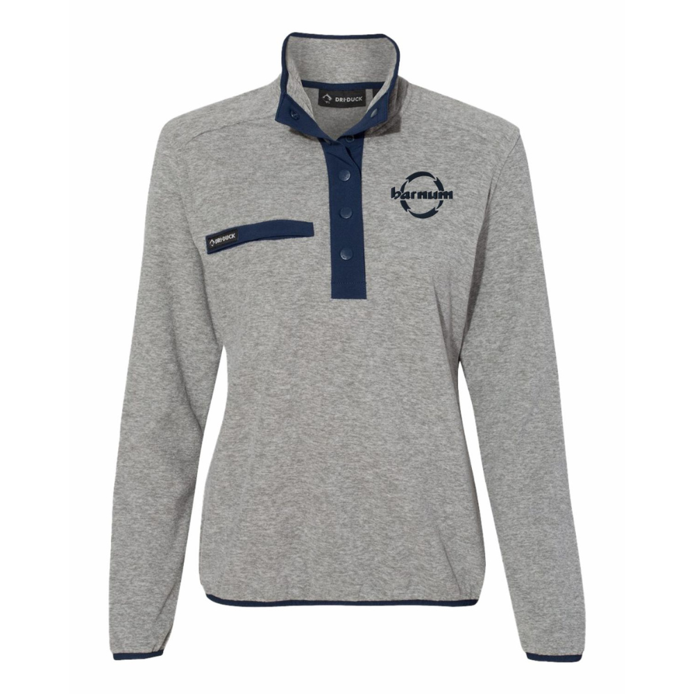 Gray long-sleeve polo shirt with navy accents and logo