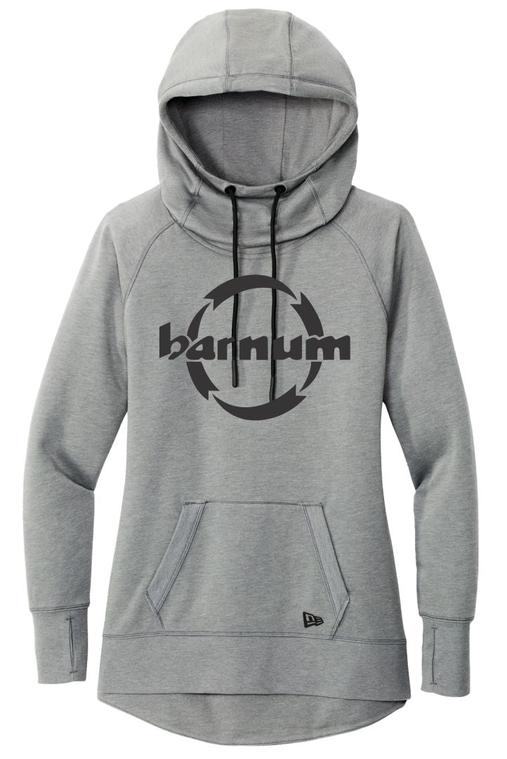 Gray hoodie featuring a black 'barnum' logo.