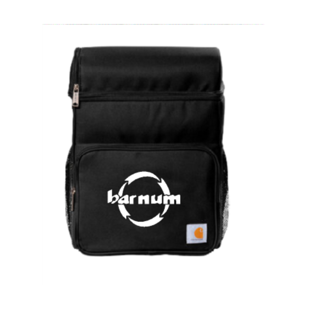 Black backpack with 'barnum' logo on the front