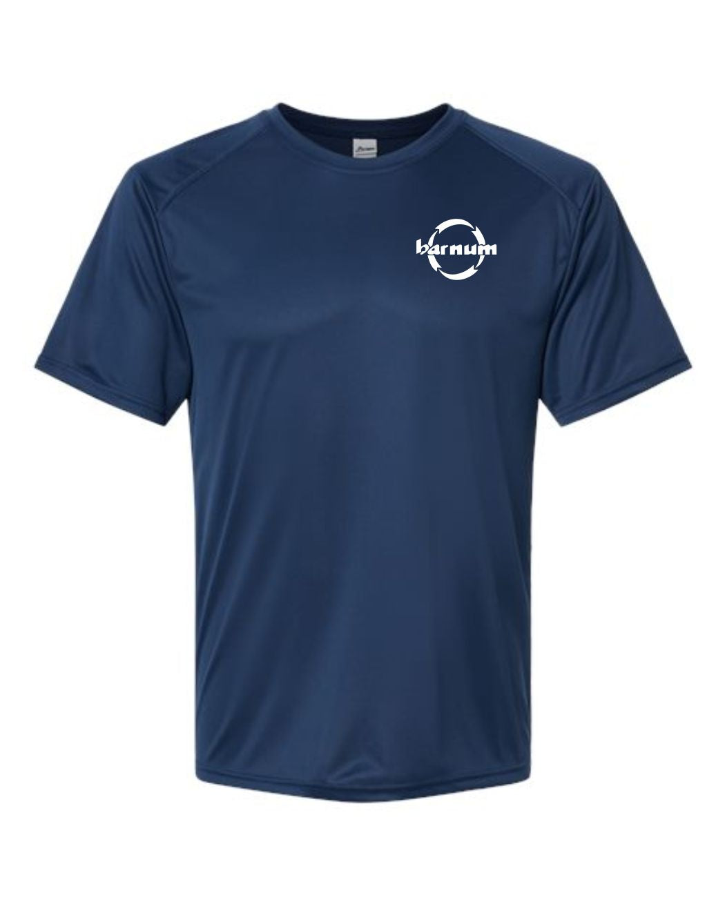 Navy blue short-sleeve t-shirt with a logo on the front.
