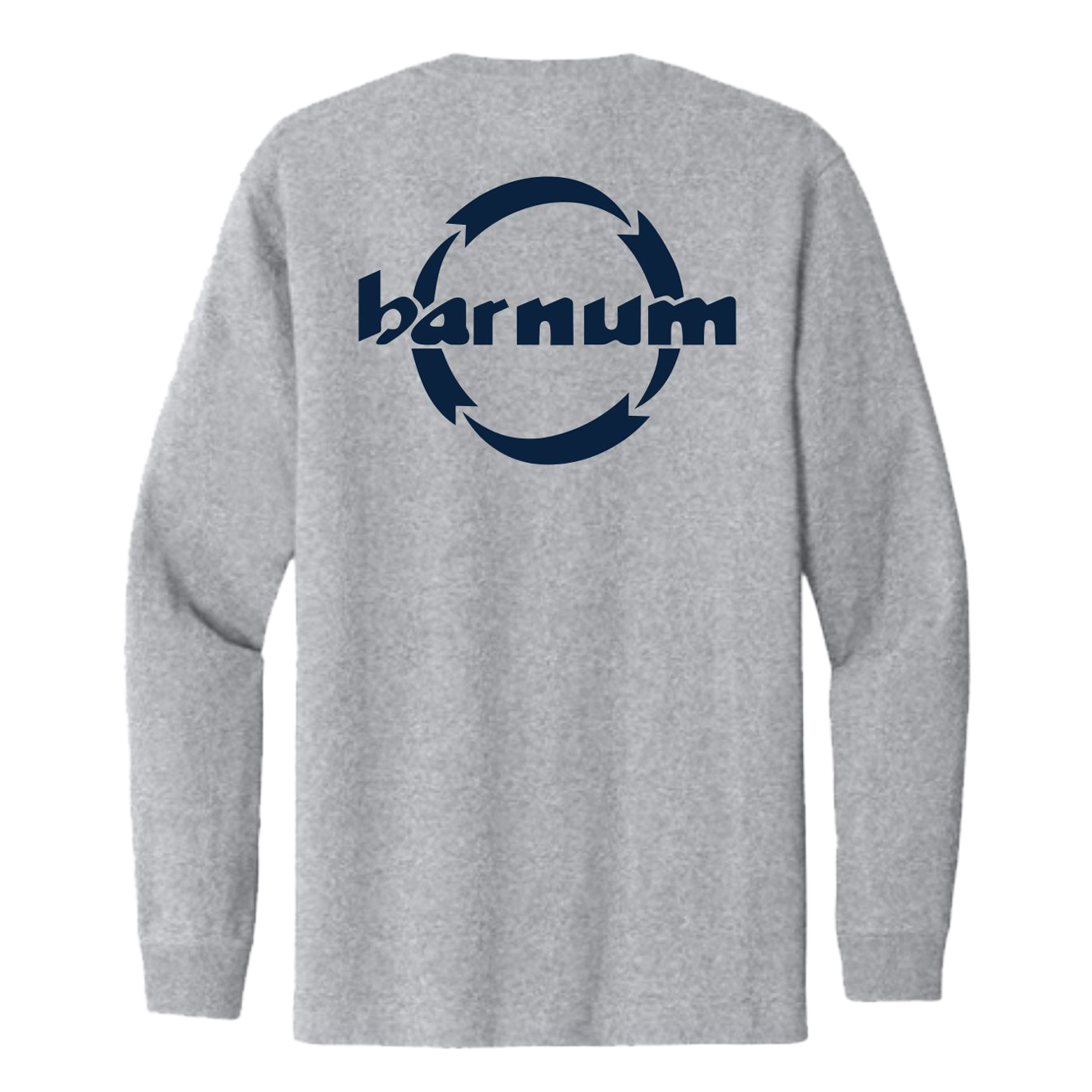 Gray long-sleeve shirt with 'harnum' logo on the back against a white background