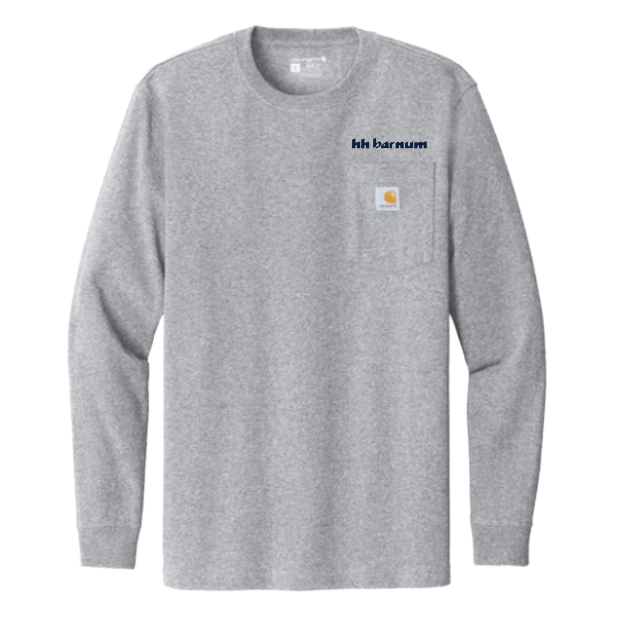 Light gray long-sleeve shirt with a blue barnum logo on the left chest above the pocket.