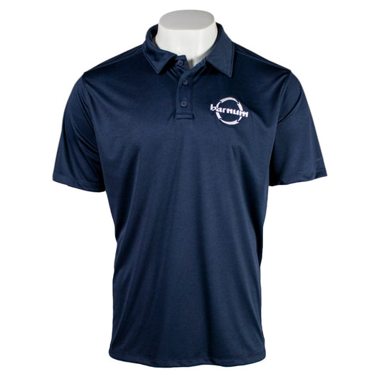 Navy blue polo shirt with an HH Barnum logo on the left chest. 