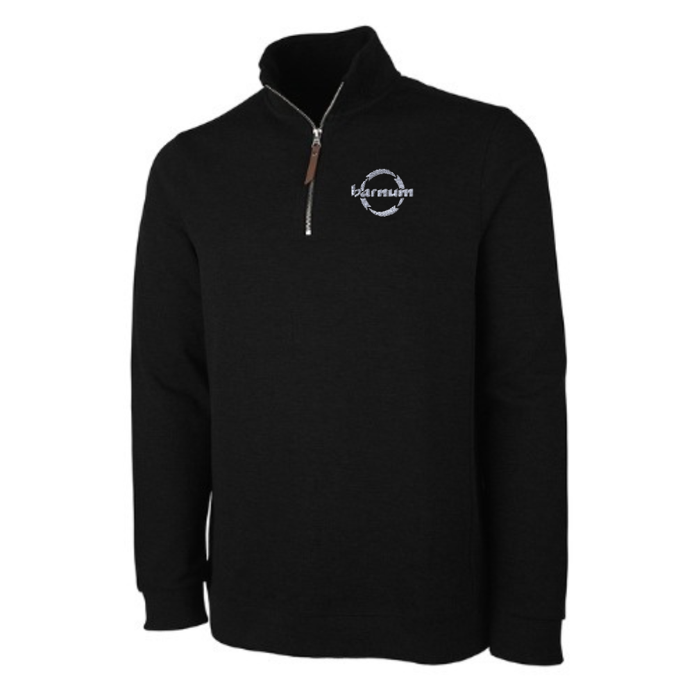 Black colored quarter-zip long sleeve with a barnum logo on the left chest. 