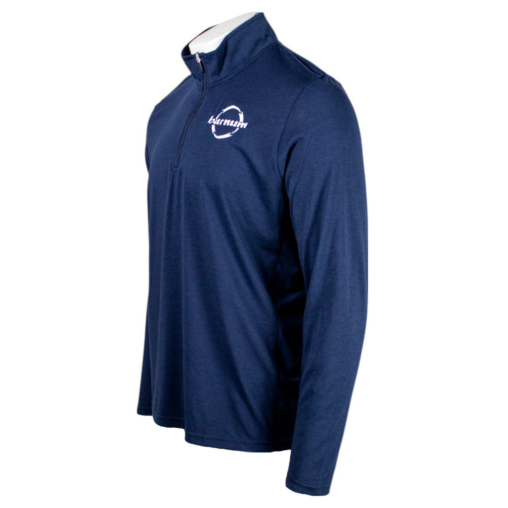 Navy long-sleeve quarter zip with a white HH Barnum logo on the chest.